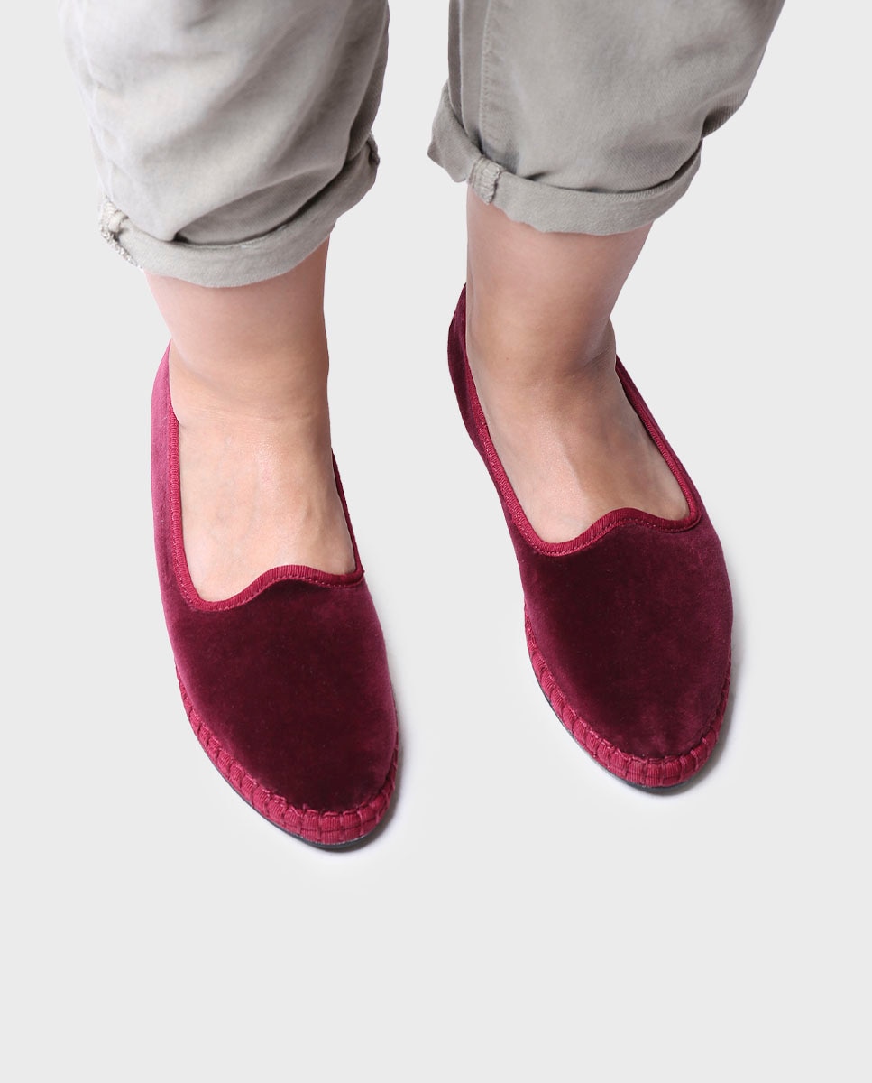 Sabrinas Lisas de Veludo Bordeaux-4