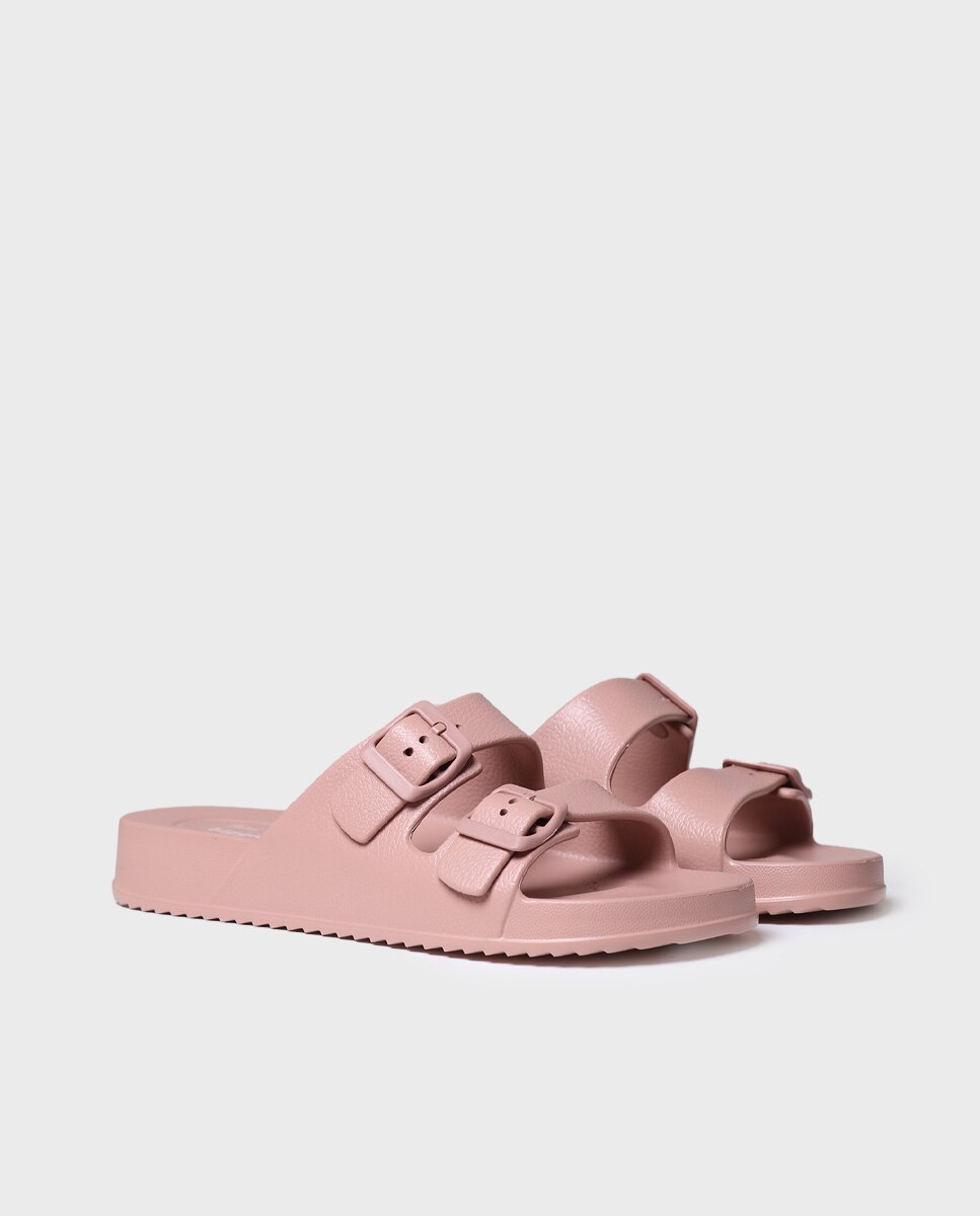 Chinelos de Borracha com Fivelas Rosa-2