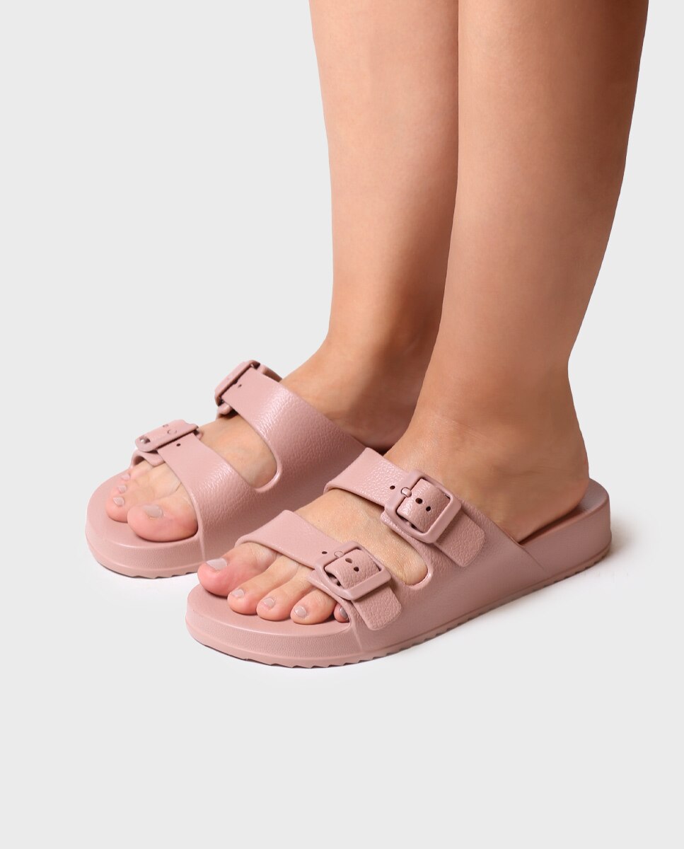 Chinelos de Borracha com Fivelas Rosa-4