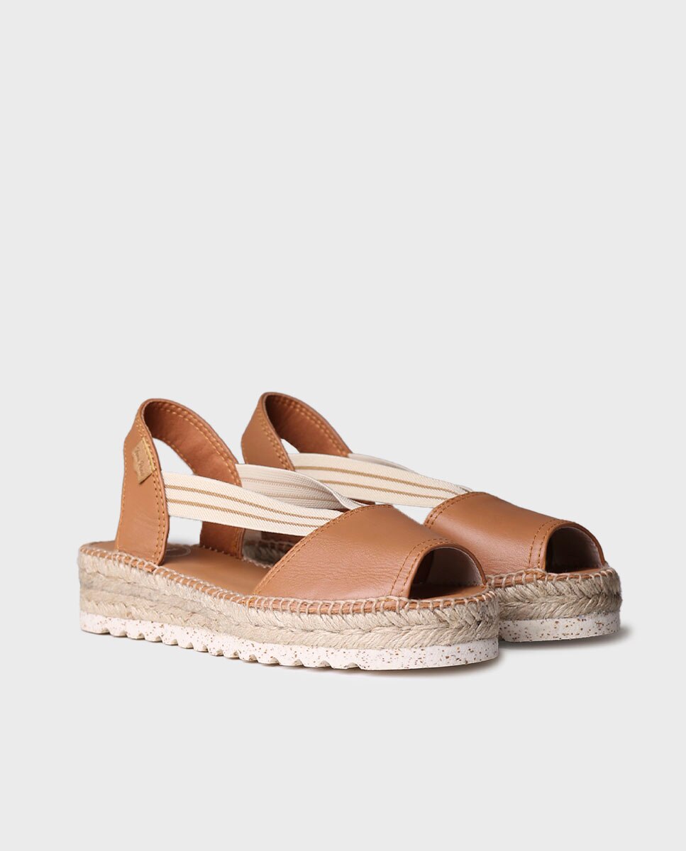 Alpercatas de Cunha em Pele com Elásticos Castanho-2