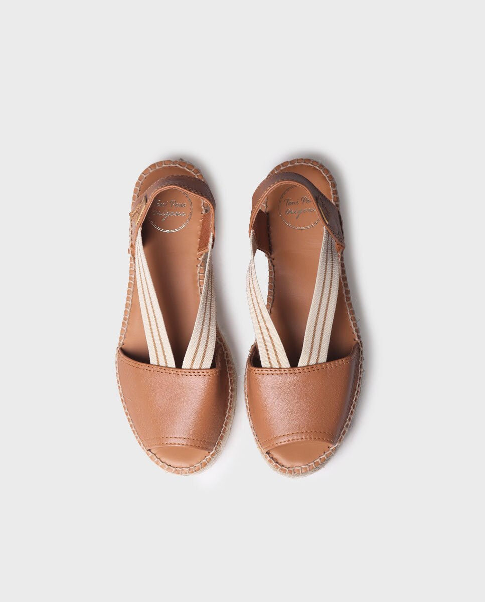 Alpercatas de Cunha em Pele com Elásticos Castanho-3