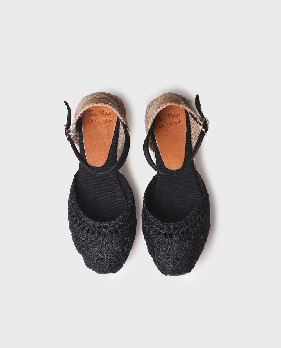 Alpercatas de Cunha em Tecido com Fivela Preto-3