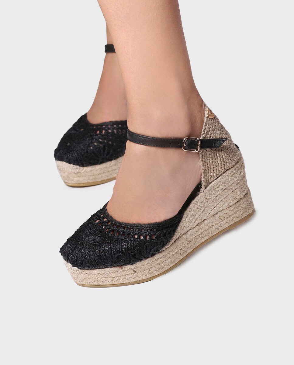 Alpercatas de Cunha em Tecido com Fivela Preto-4