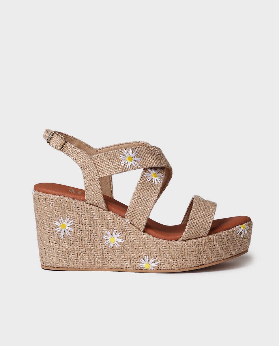 Alpercatas de Cunha em Tecido com Fivela Natural-1