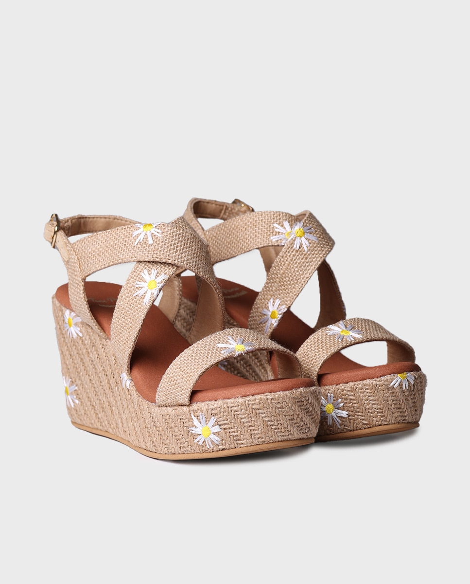 Alpercatas de Cunha em Tecido com Fivela Natural-2