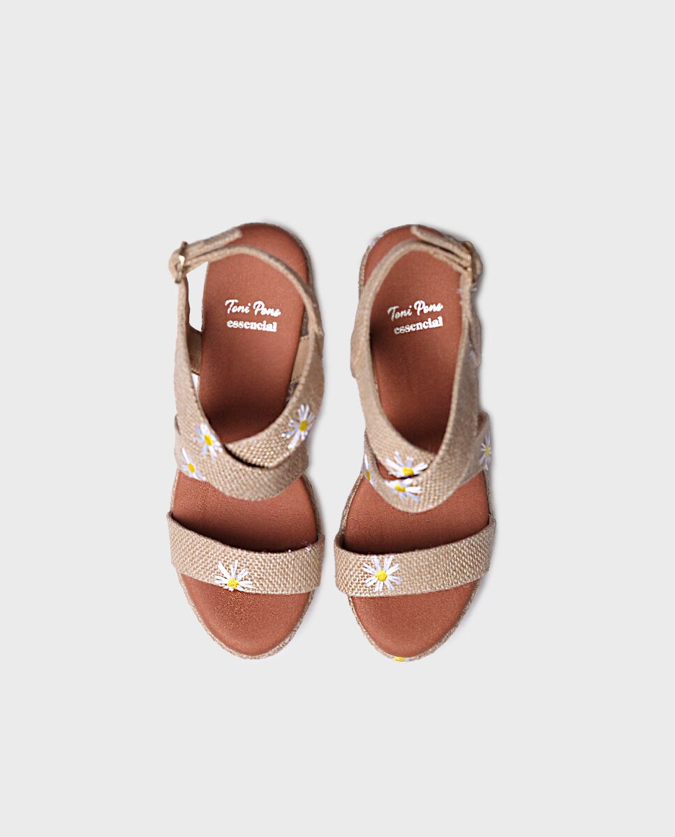 Alpercatas de Cunha em Tecido com Fivela Natural-3