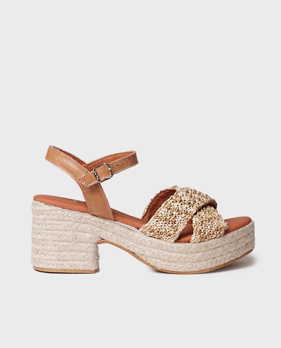 Alpercatas de Plataforma em Tecido com Fivela Natural-1