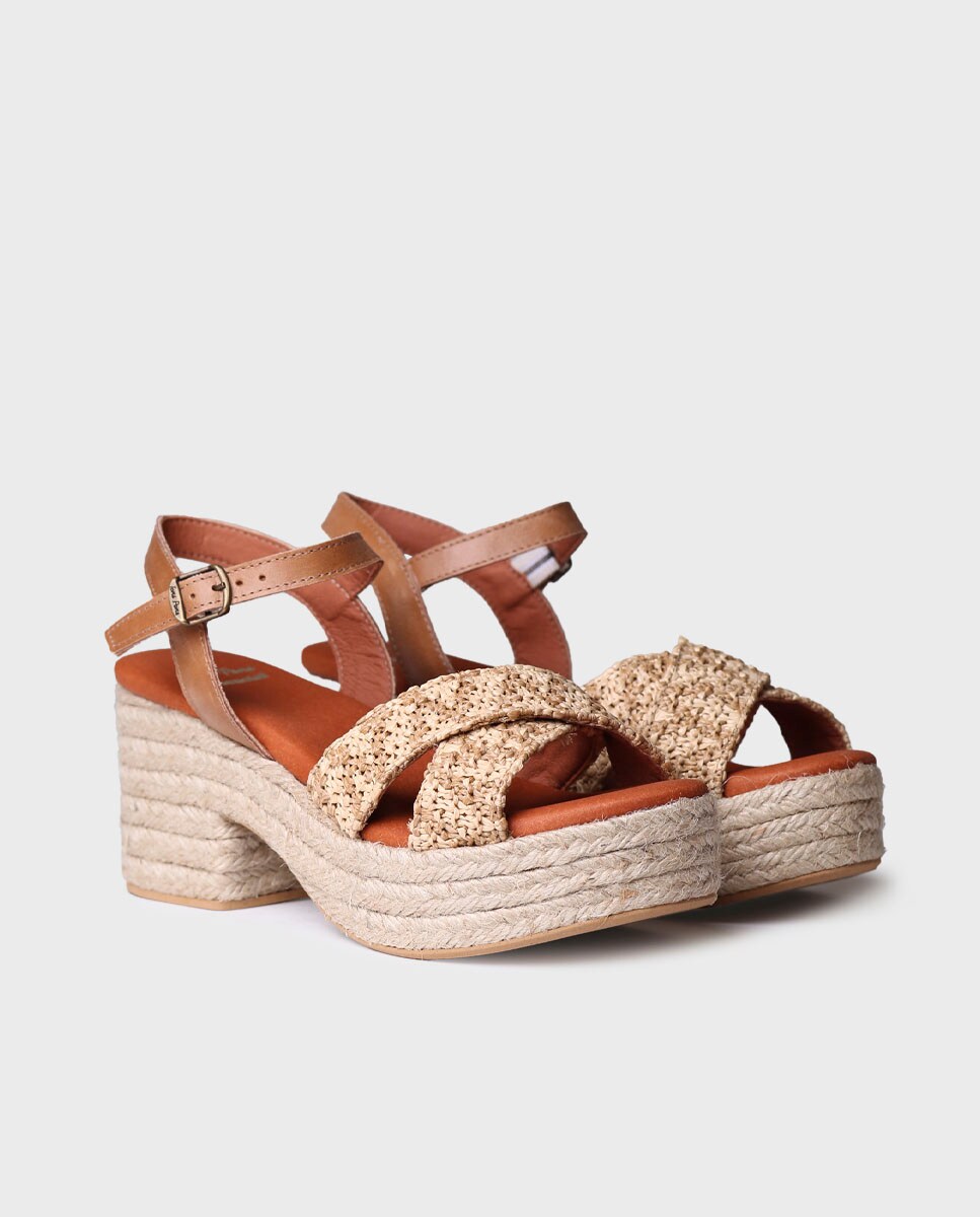 Alpercatas de Plataforma em Tecido com Fivela Natural-2