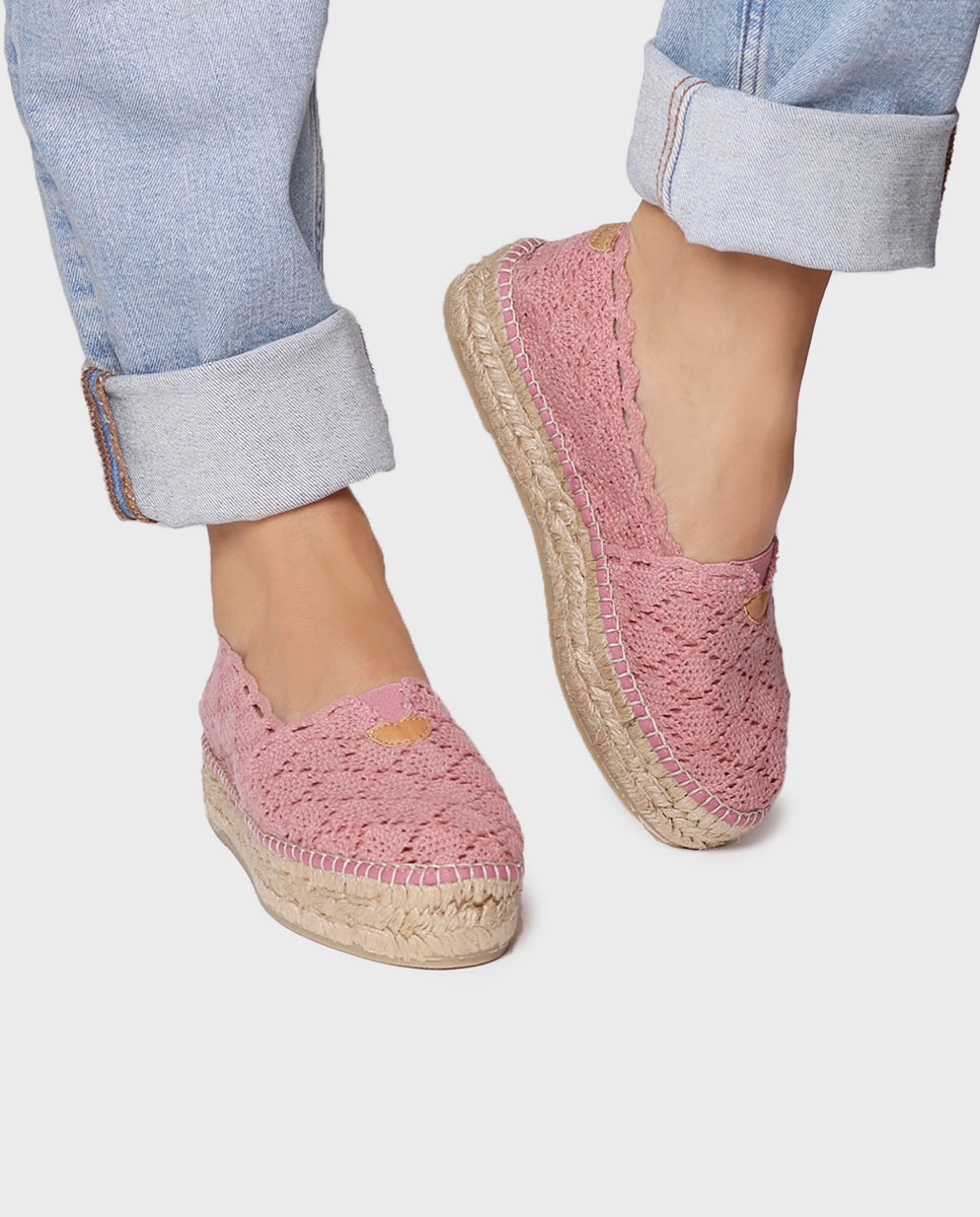 Alpercatas Rasas de Tecido Croché Rosa-4