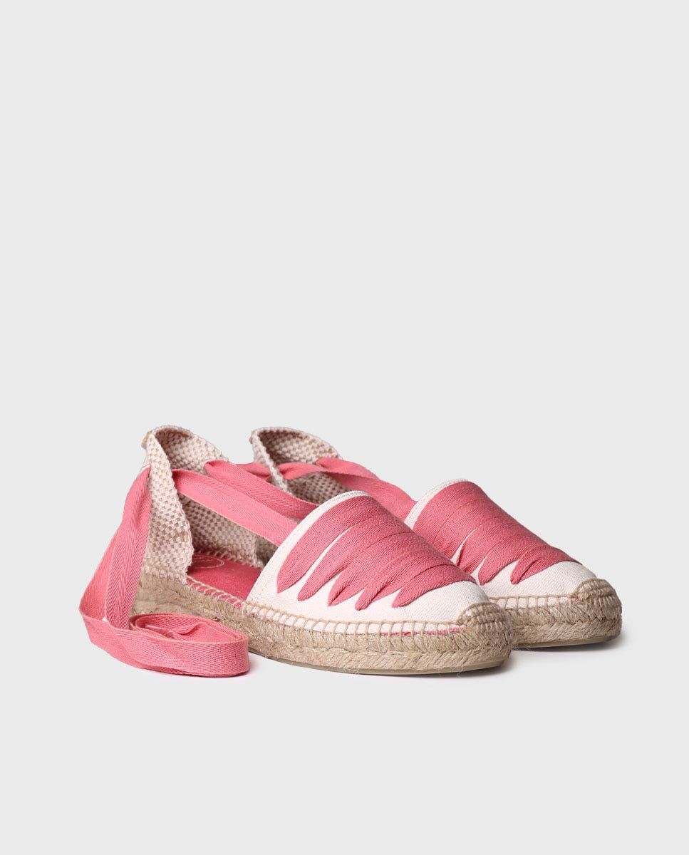 Alpercatas em Cunha de Algodão com Tiras Rosa-2