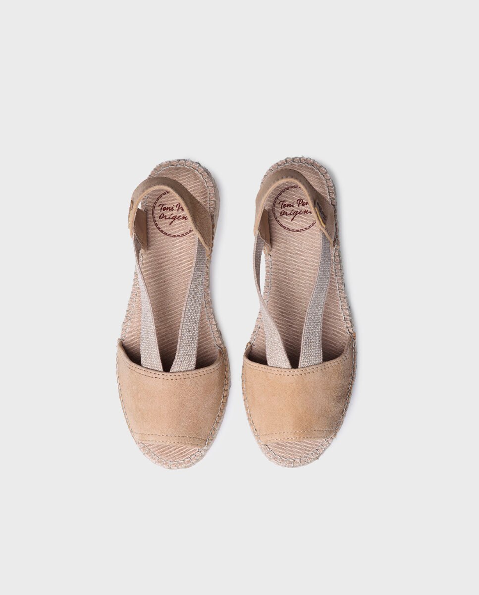 Alpercatas de Cunha em Camurça com Elásticos Bege-3