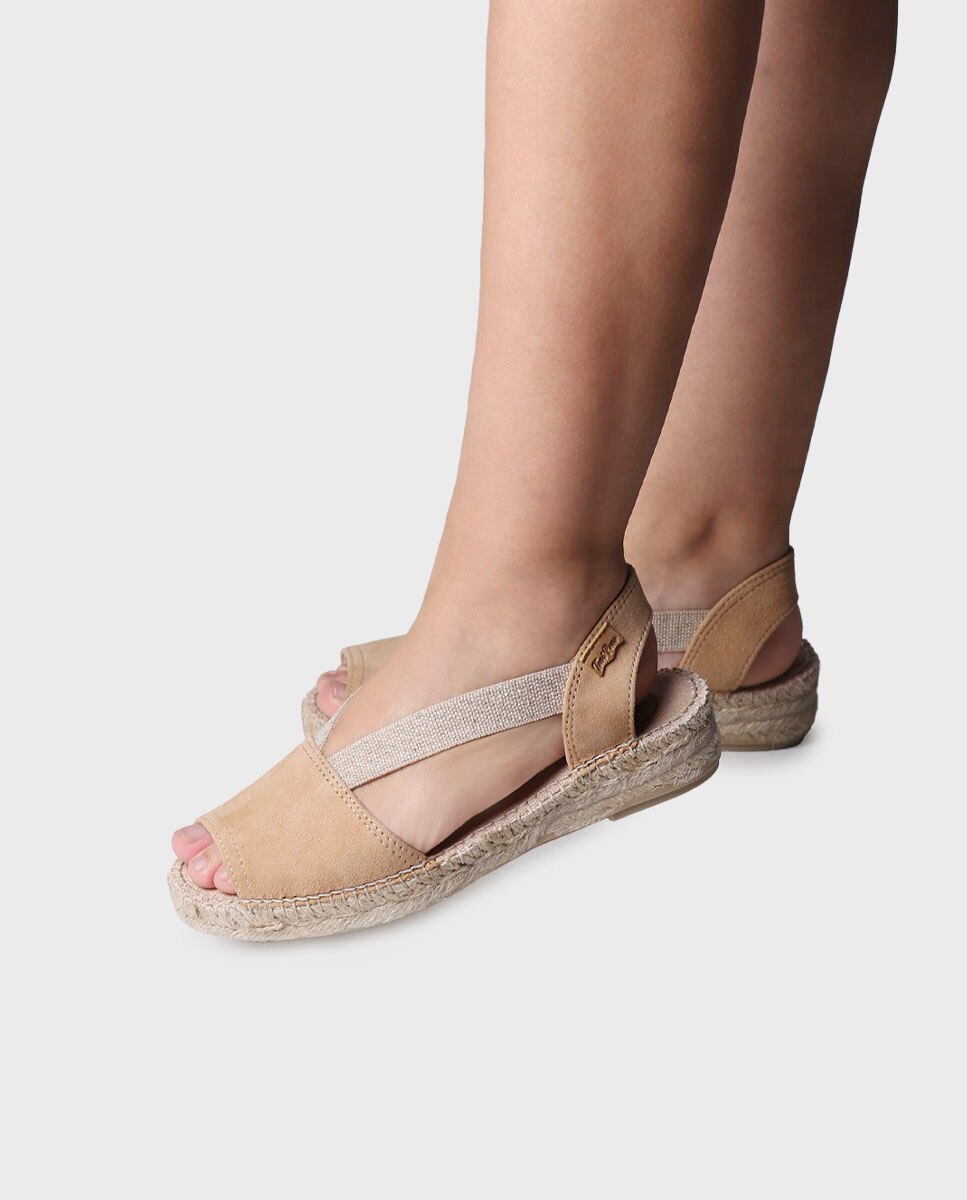 Alpercatas de Cunha em Camurça com Elásticos Bege-4