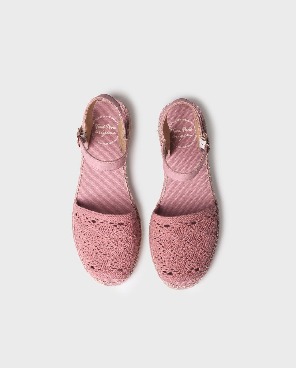 Sandálias Rasas de Tecido com Fivela Rosa-3