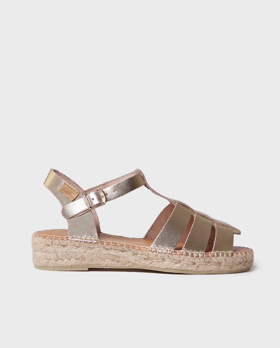 Sandálias Rasas de Pele com Fivela Ouro-1