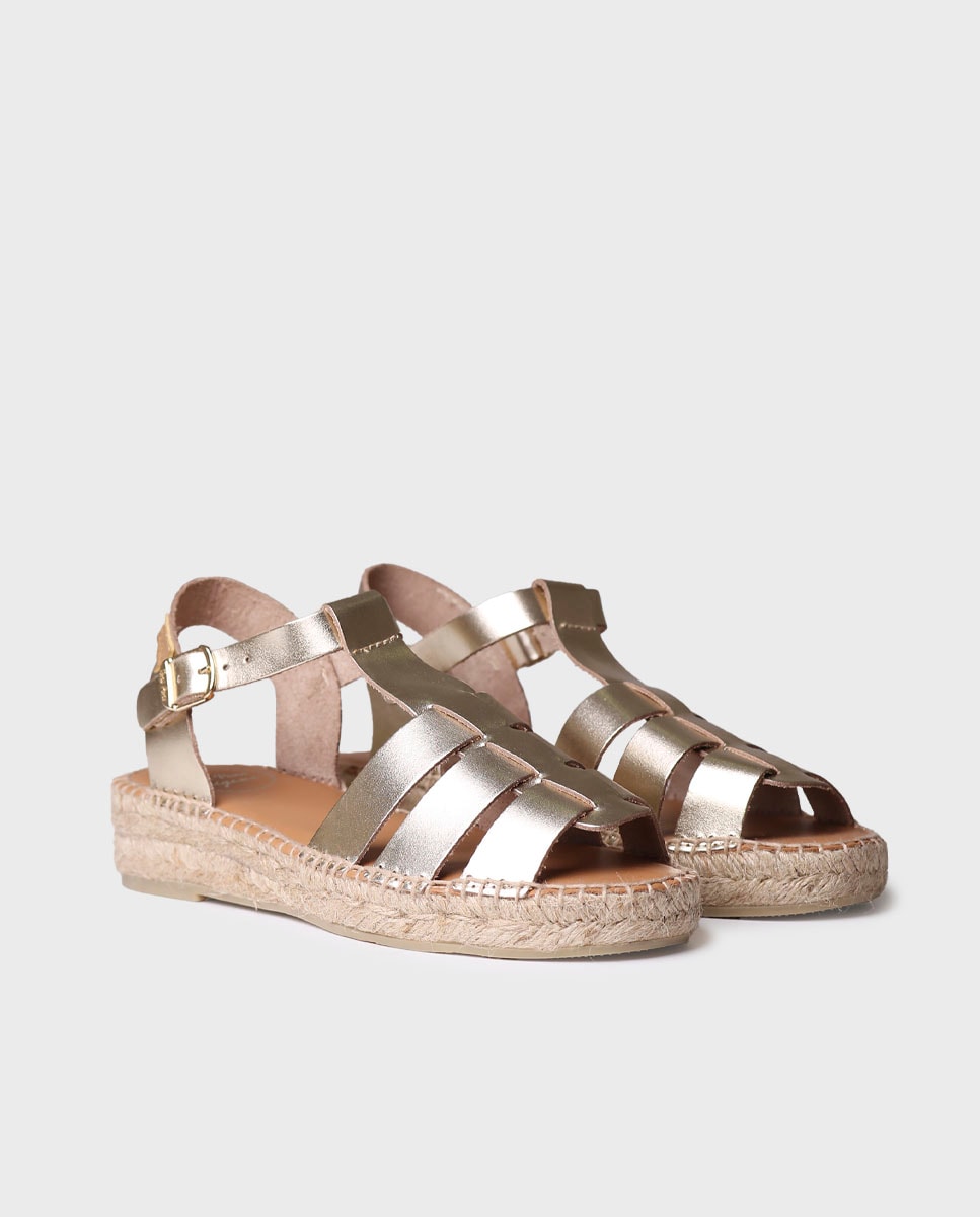 Sandálias Rasas de Pele com Fivela Ouro-2