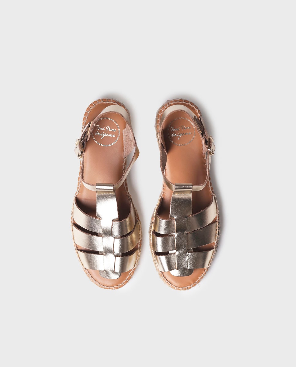 Sandálias Rasas de Pele com Fivela Ouro-3