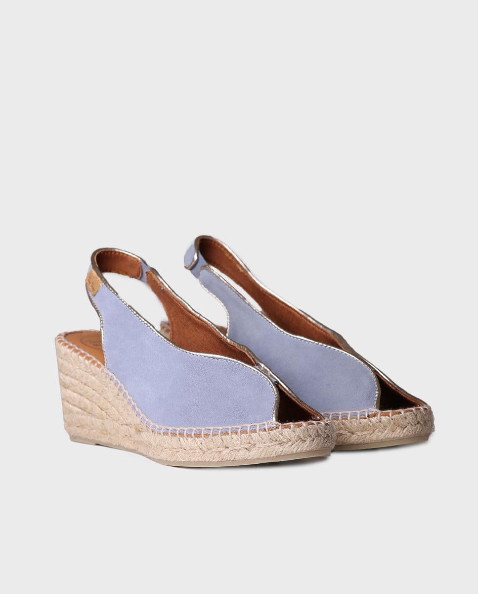 Alpercatas de Cunha em Camurça Estilo Peep Toe Azul-2