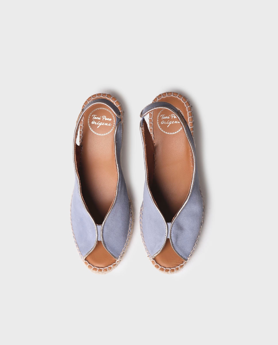 Alpercatas de Cunha em Camurça Estilo Peep Toe Azul-3