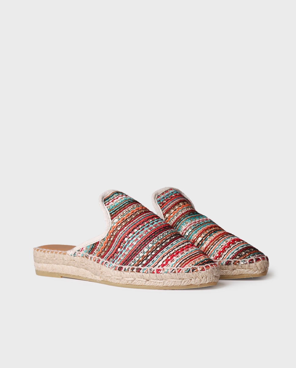 Alpercatas Rasas Abertas de Tecido Multicolor-2