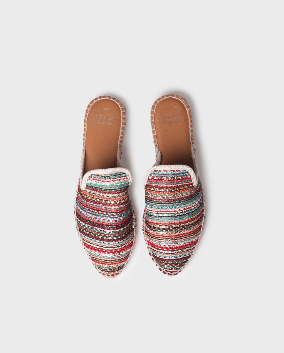 Alpercatas Rasas Abertas de Tecido Multicolor-3