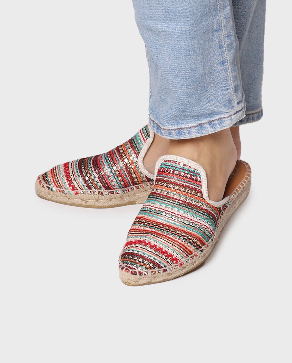 Alpercatas Rasas Abertas de Tecido Multicolor-4