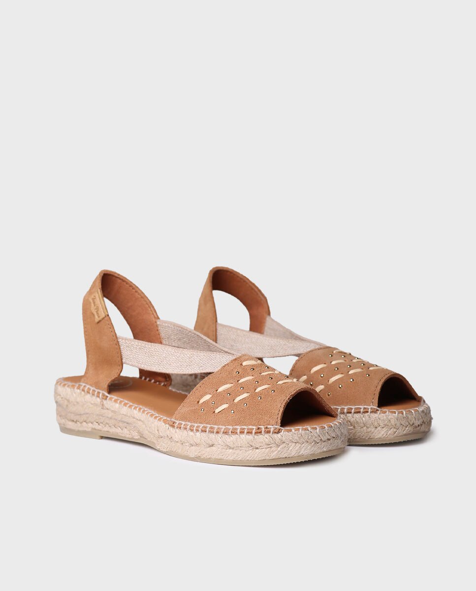 Alpercatas de Cunha em Camurça com Elásticos Castanho-claro-2