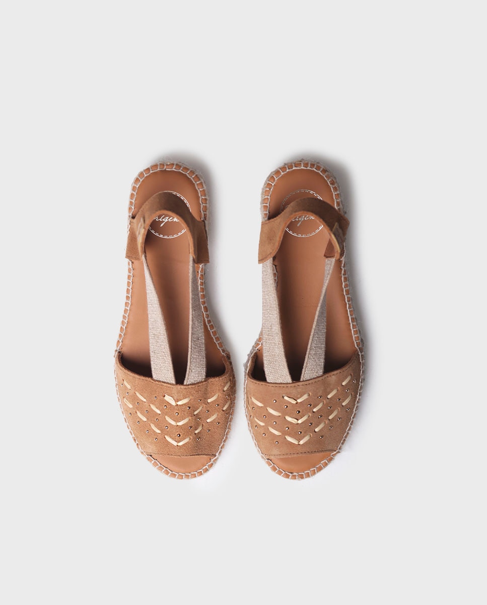 Alpercatas de Cunha em Camurça com Elásticos Castanho-claro-3