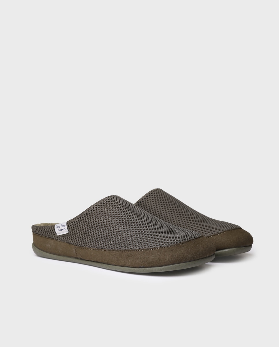 Pantufas de Tecido Tipo Socas Caqui-2