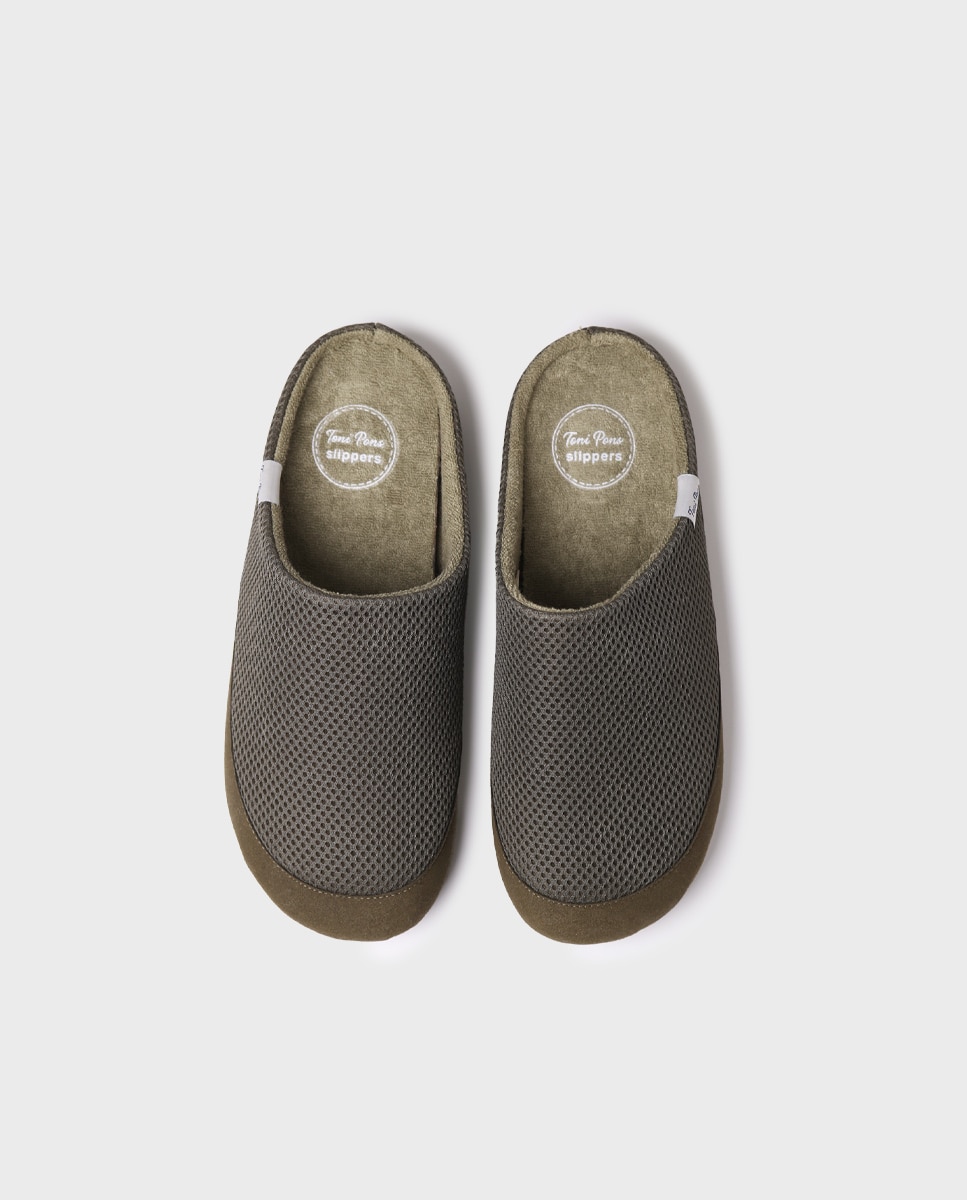 Pantufas de Tecido Tipo Socas Caqui-3