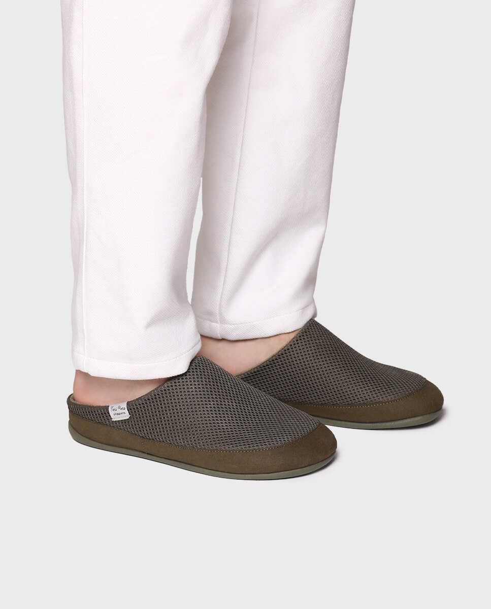 Pantufas de Tecido Tipo Socas Caqui-4