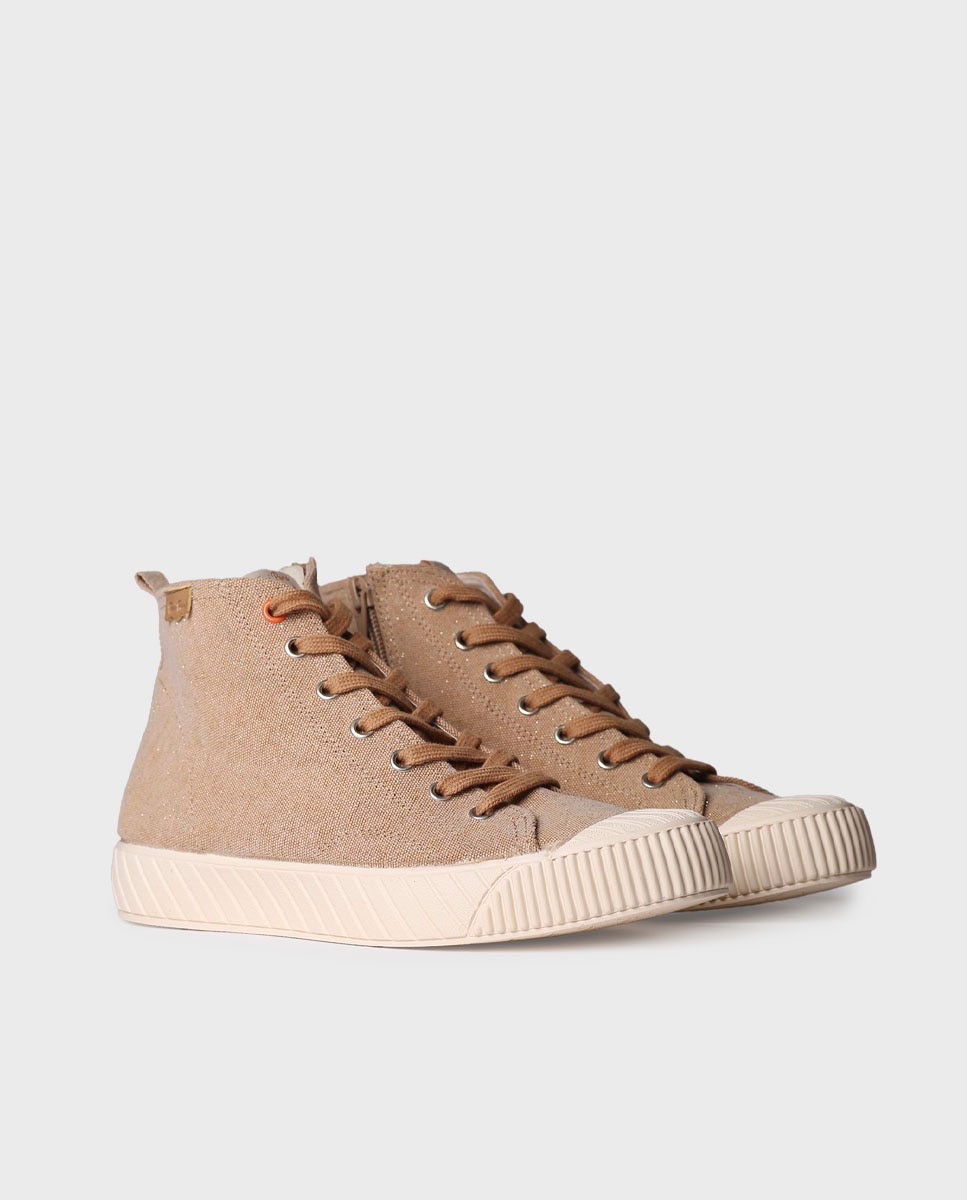 Sapatilhas de Lona Abotinadas de Algodão Castanho-2