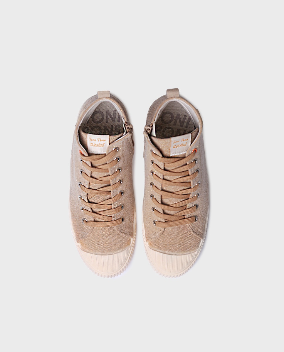 Sapatilhas de Lona Abotinadas de Algodão Castanho-3