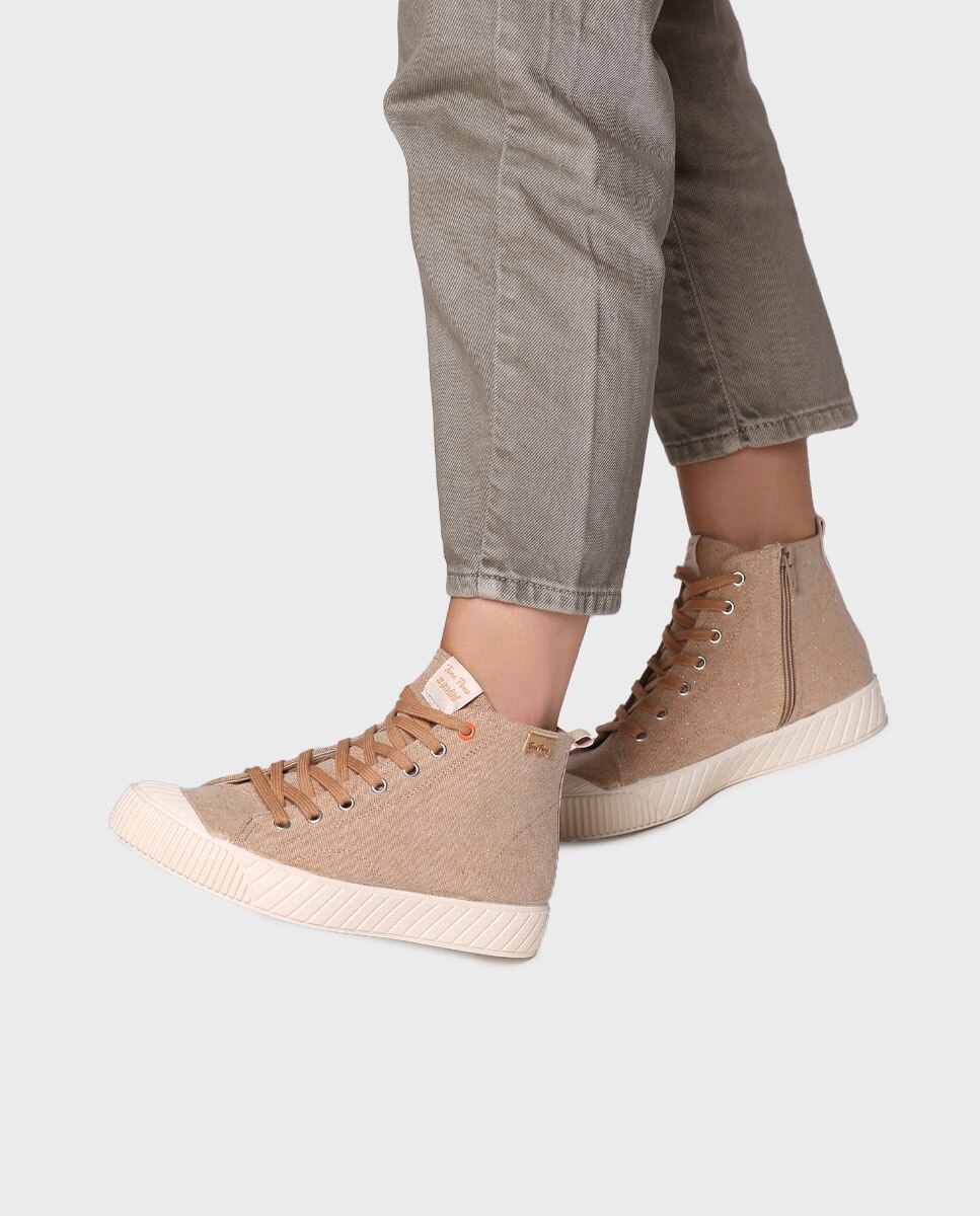 Sapatilhas de Lona Abotinadas de Algodão Castanho-4