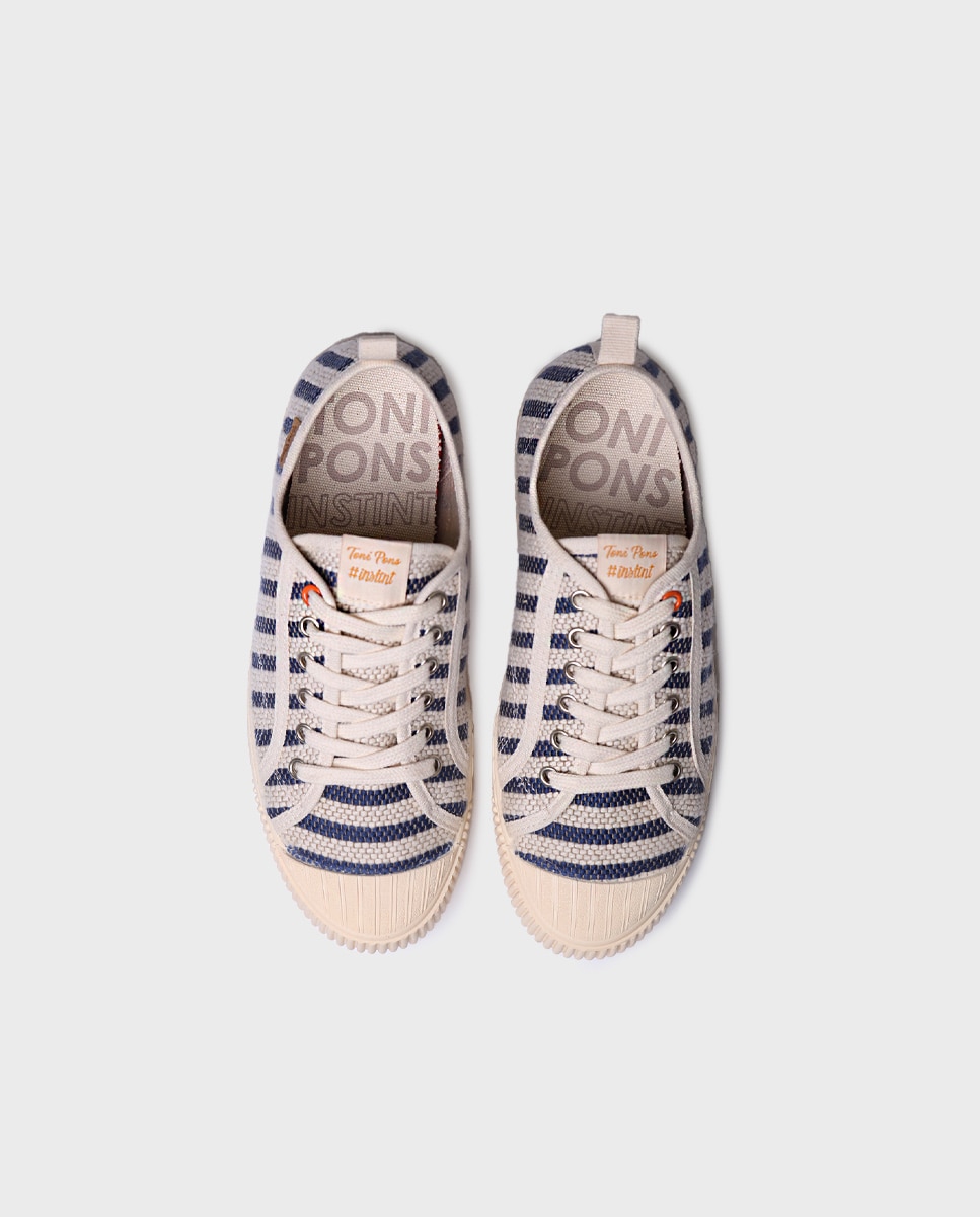 Sapatilhas de Lona de Algodão Às Riscas Azul-3