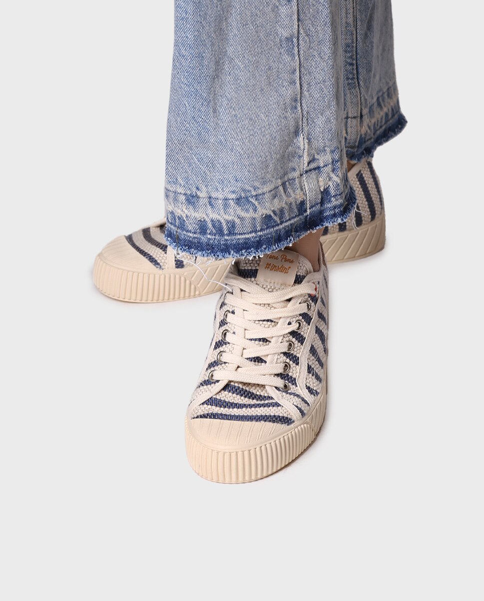 Sapatilhas de Lona de Algodão Às Riscas Azul-4