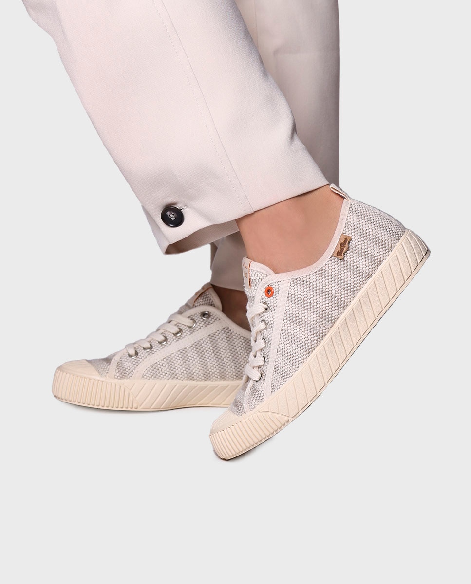 Sapatilhas de Lona de Algodão Às Riscas Cru-4