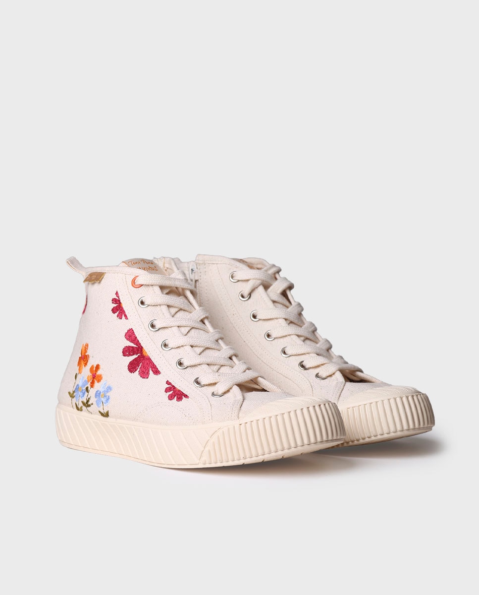 Sapatilhas de Lona Abotinadas de Algodão Estampado Cru-2
