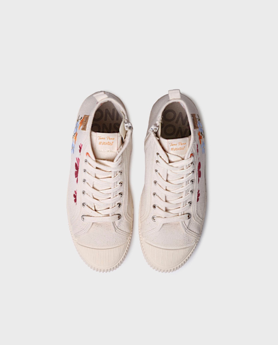 Sapatilhas de Lona Abotinadas de Algodão Estampado Cru-3