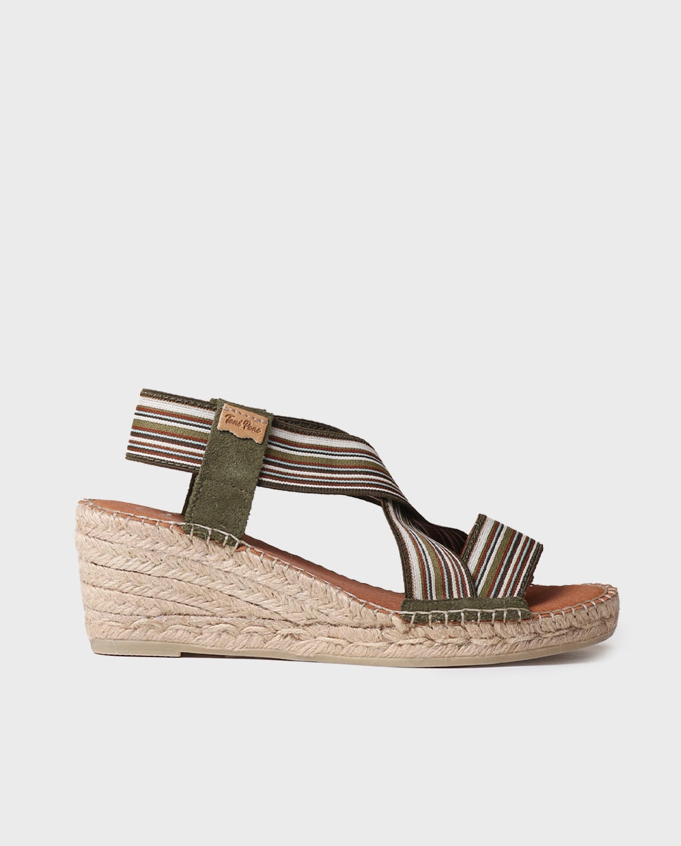 Alpercatas de Cunha em Tecido com Elásticos Caqui-1