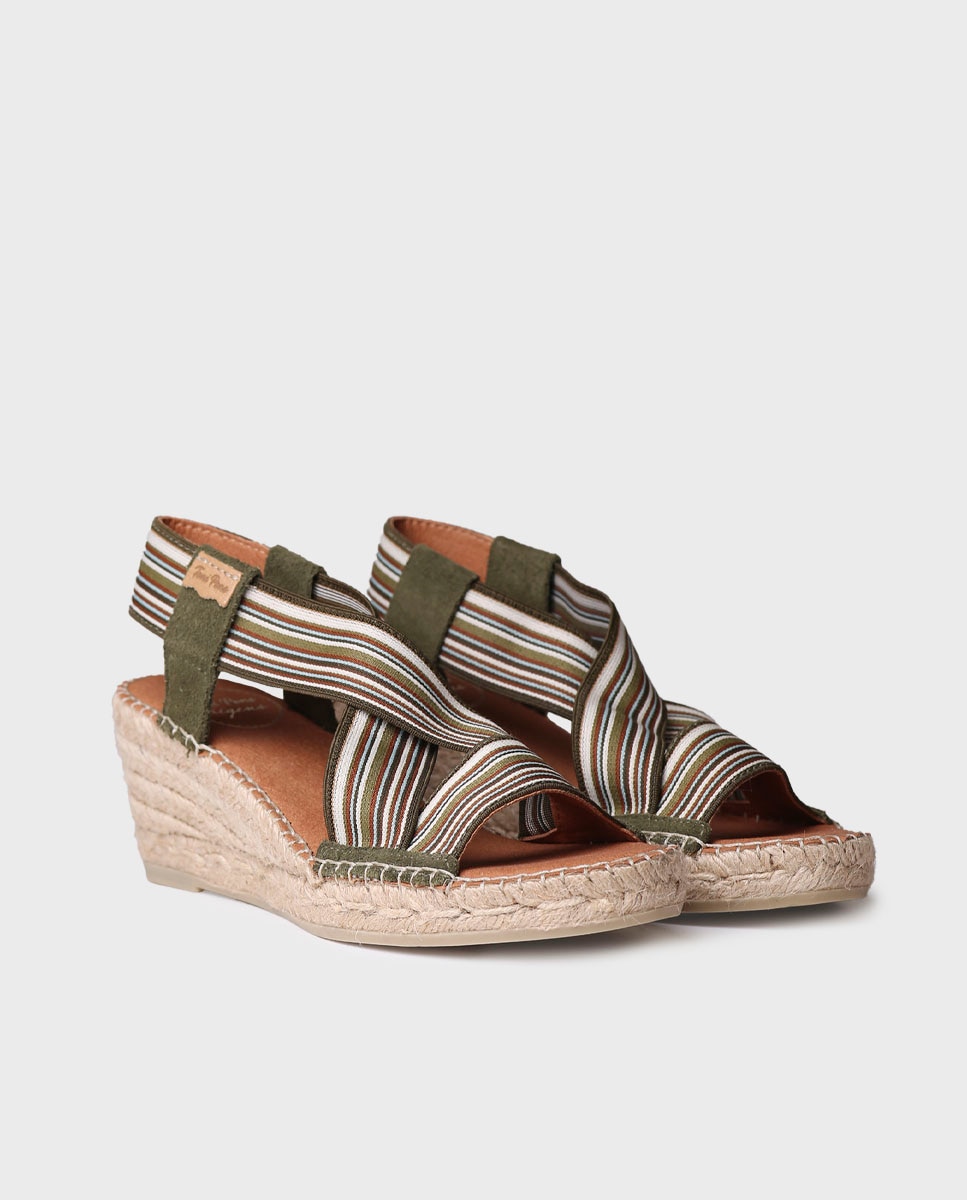 Alpercatas de Cunha em Tecido com Elásticos Caqui-2