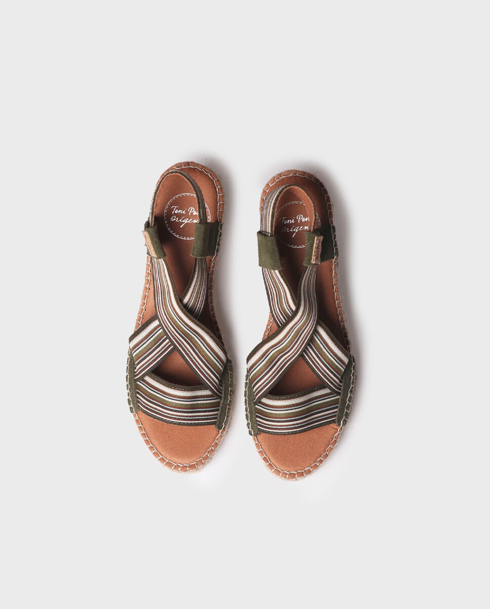 Alpercatas de Cunha em Tecido com Elásticos Caqui-3