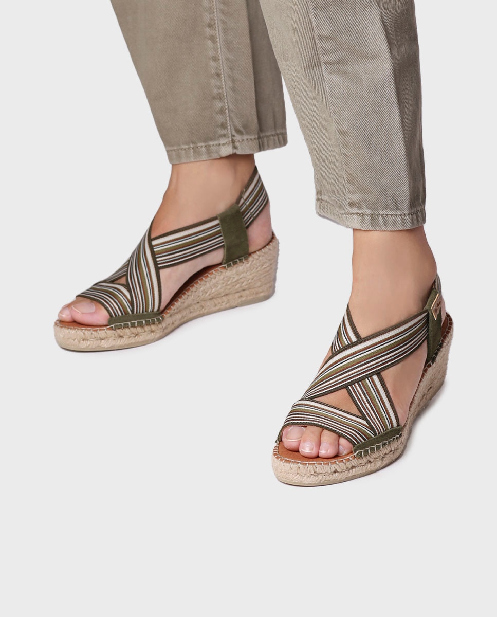 Alpercatas de Cunha em Tecido com Elásticos Caqui-4