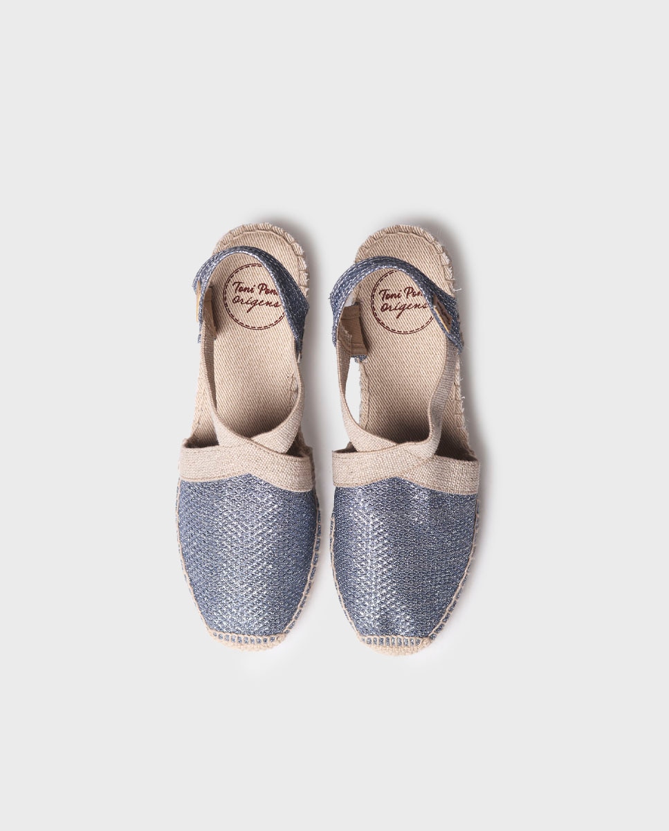 Alpercatas de Cunha em Tecido Brilhante com Elásticos Azul-3