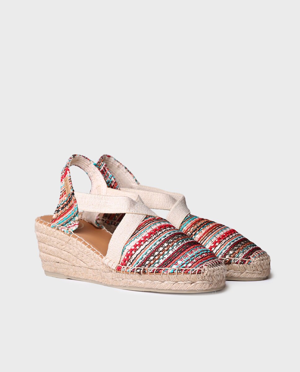 Alpercatas de Cunha em Tecido com Elásticos Multicolor-2