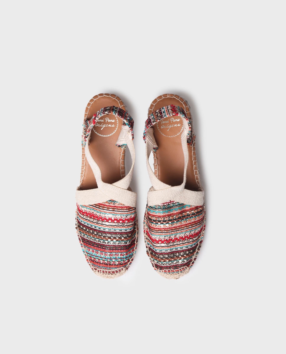 Alpercatas de Cunha em Tecido com Elásticos Multicolor-3