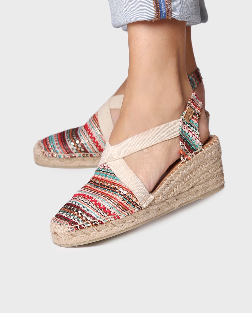 Alpercatas de Cunha em Tecido com Elásticos Multicolor-4