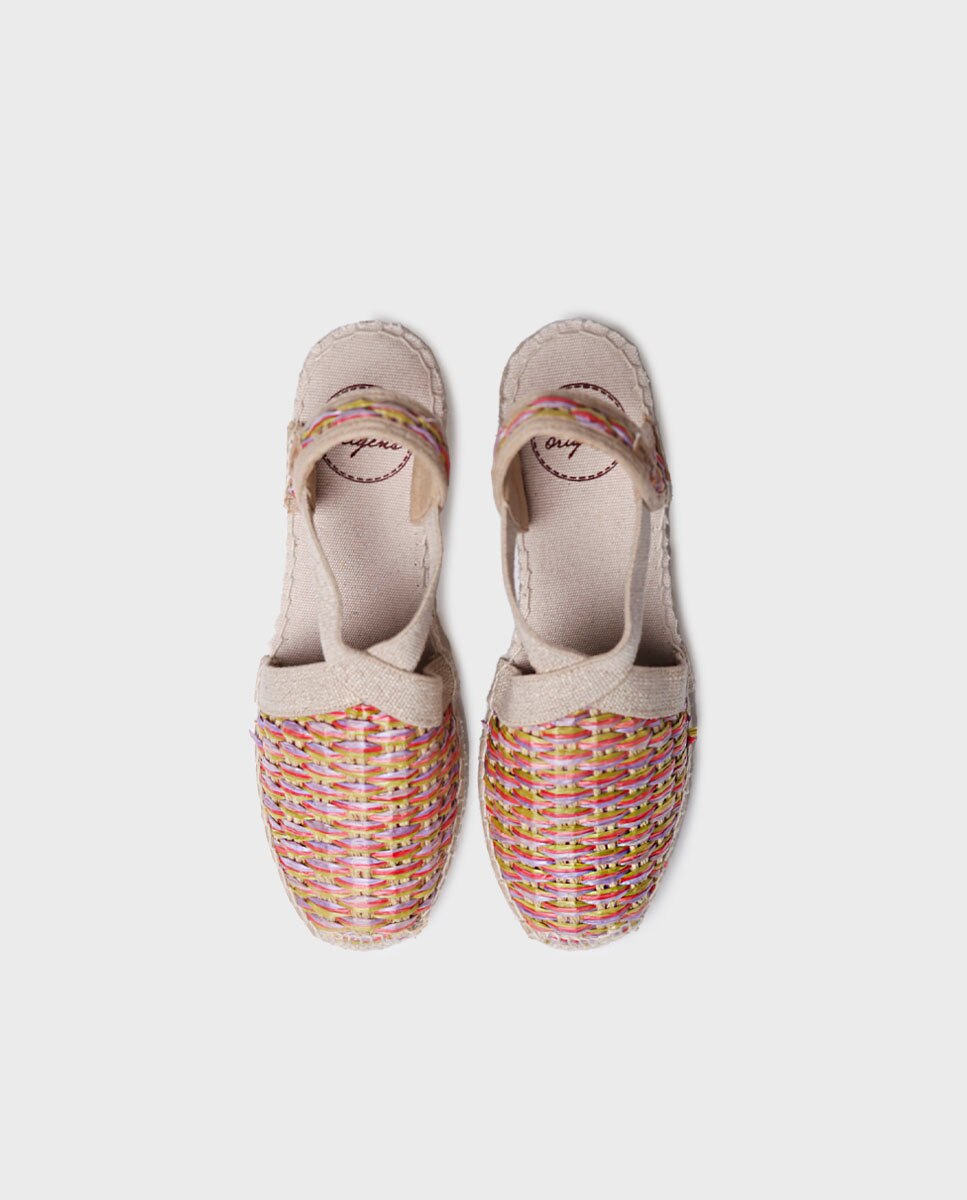 Alpercatas de Cunha de Ráfia com Elásticos Multicolor-3