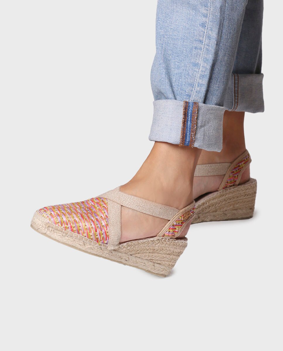 Alpercatas de Cunha de Ráfia com Elásticos Multicolor-4