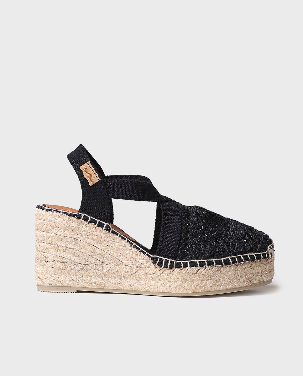 Alpercatas de Cunha em Tecido com Elásticos Preto-1