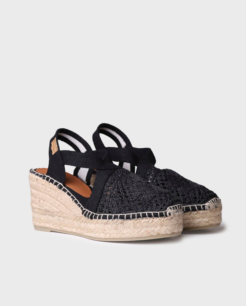 Alpercatas de Cunha em Tecido com Elásticos Preto-2